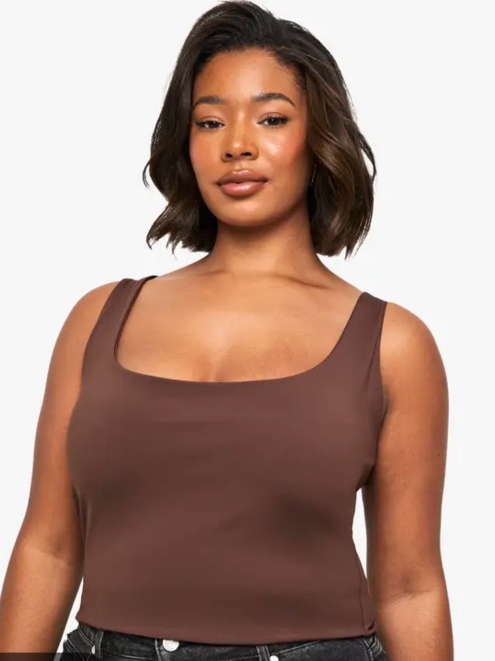 ReoRia Brown Scoop Neck Crop Tank